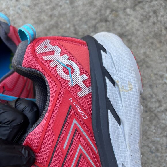 Hoka One One Clifton 4 Womens 9.5 Red Blue Running Walking Sneaker Trainers Gym - Picture 3 of 7